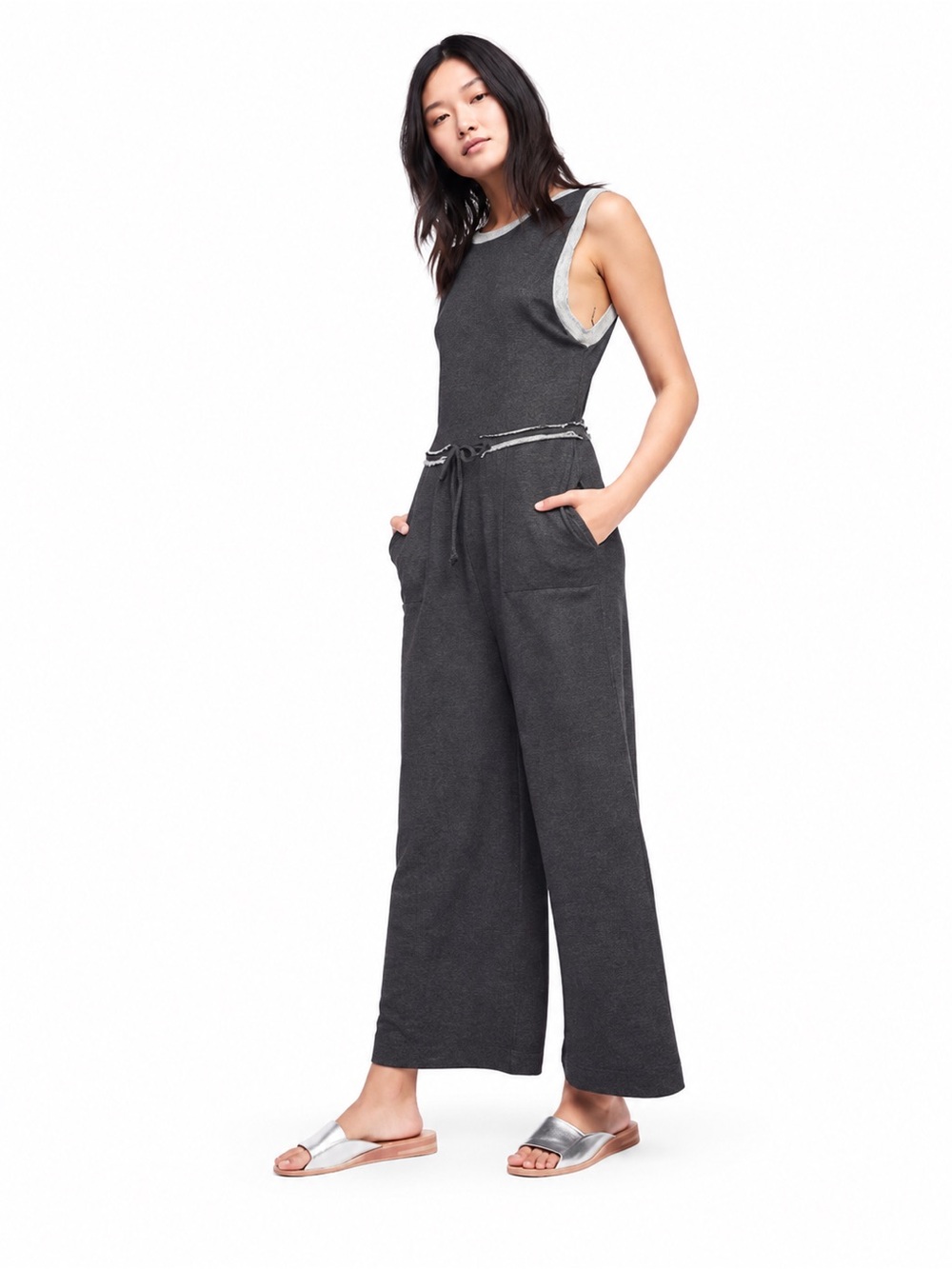 Free People Nikki French Terry Jumpsuit 0988 wide leg gray rare XS charcoal